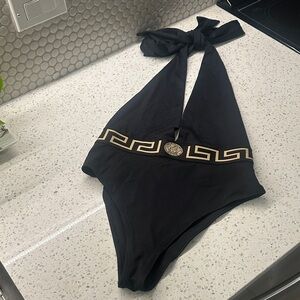 Versace Black One-Piece Swimsuit with Gold Medallion